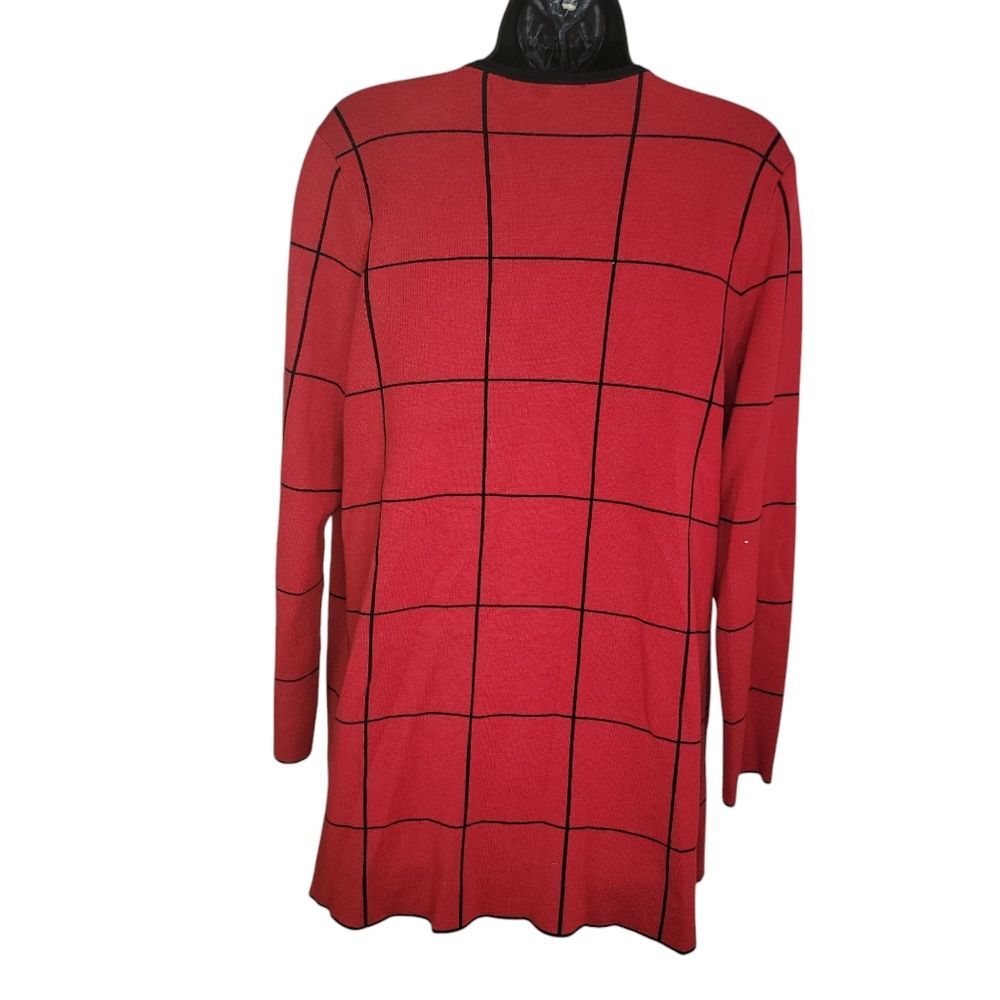 Talbots Windowpane Red & Black Open Front Cardiga… - image 2